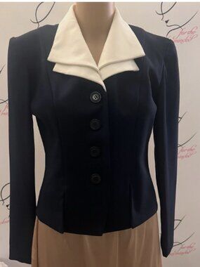 Dani Max. Size 4P. Navy White Shacket. Unlined. Fitted. Long Sleeve. B98